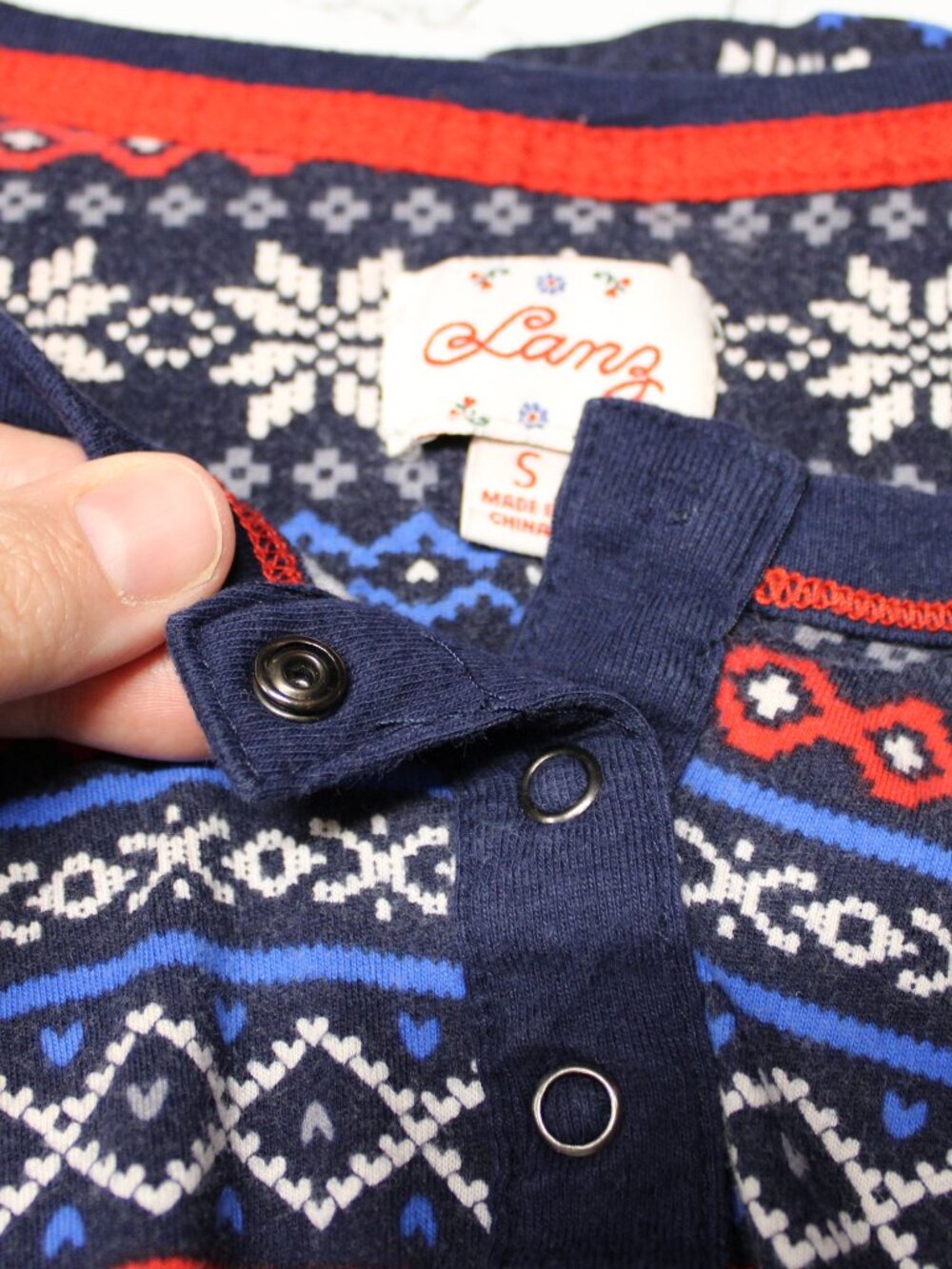 Lanz Small Blue Red Moose Fair Isle Longsleeve 100% Cotton Pajama Set FLAW - Picture 7 of 11